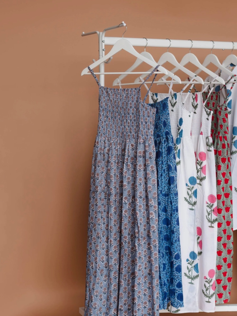 Smocked Blue Floral Maxi Dress with Halter Straps